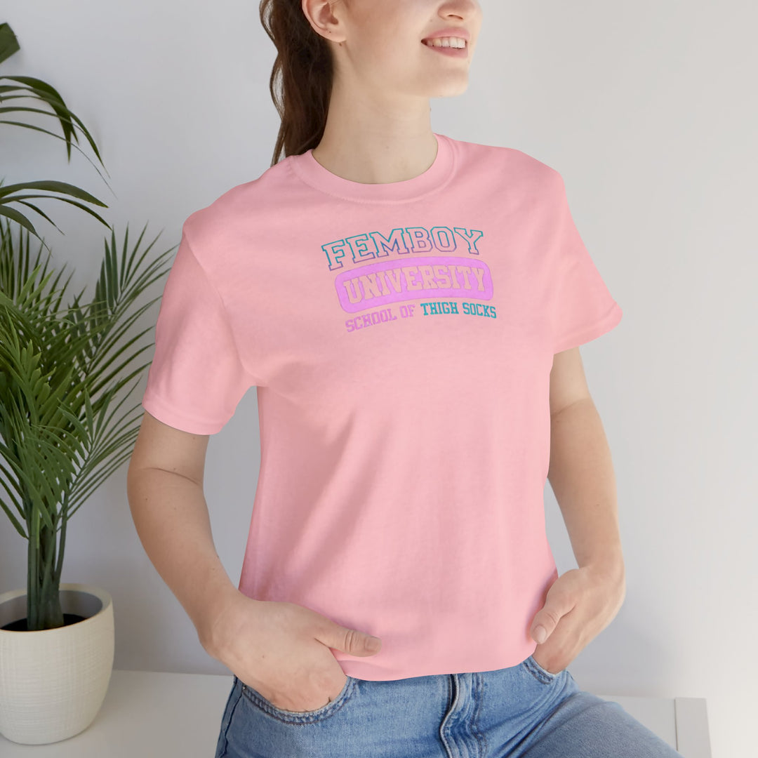 Welcome to Femboy University - the school of thigh-highs! College Shirt - Femboyzone