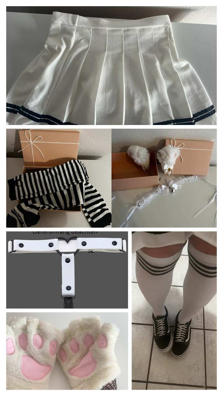 Femboy Starterkit Edition - Discover Your Style, Black Mini Skirt, Thigh High Socks, Fingerless Gloves, Cat Socks, Winter Gloves, Gift