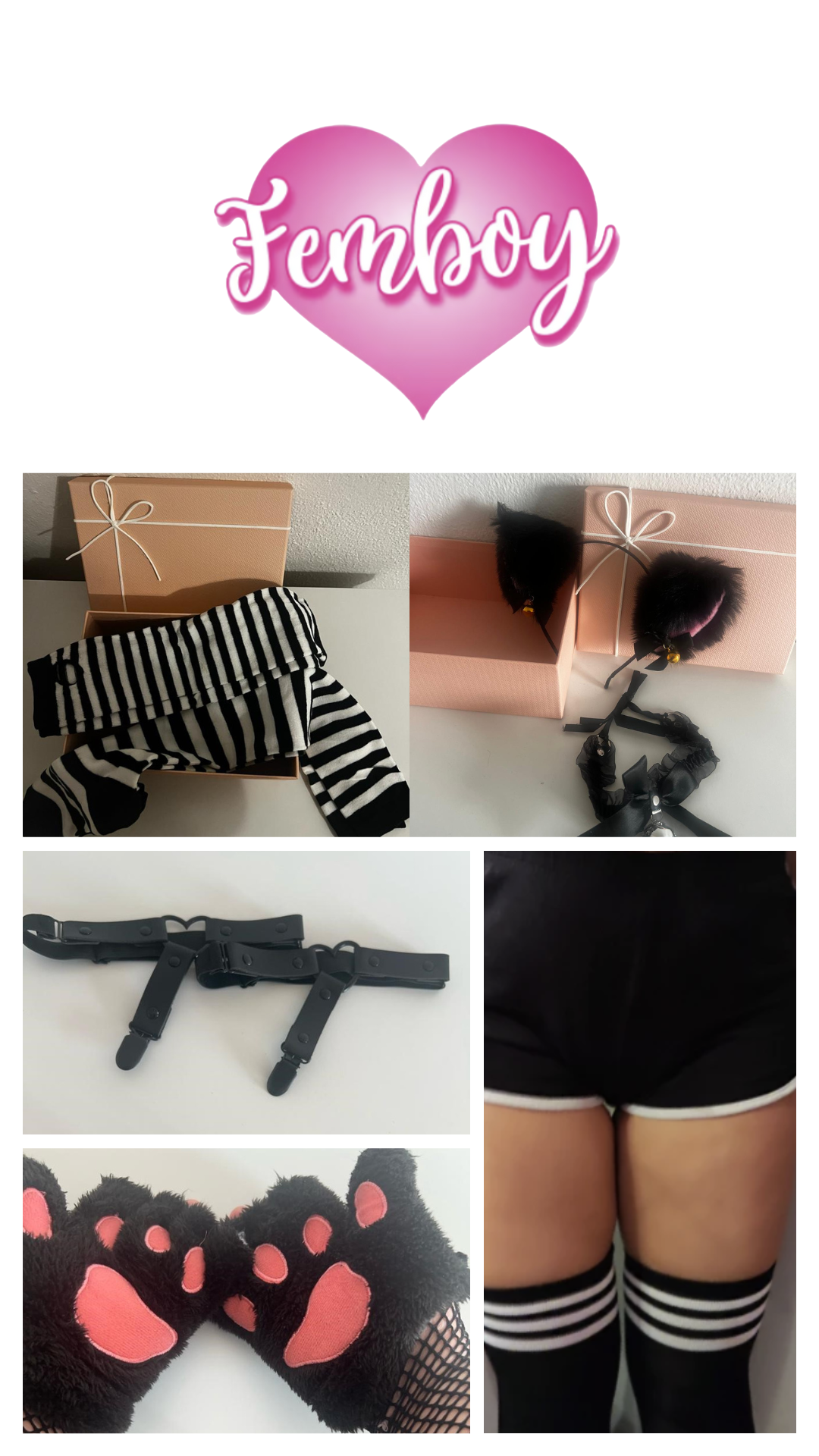 Femboy Starterkit Edition - Discover Your Style, Black Mini Skirt, Thigh High Socks, Fingerless Gloves, Cat Socks, Winter Gloves, Gift