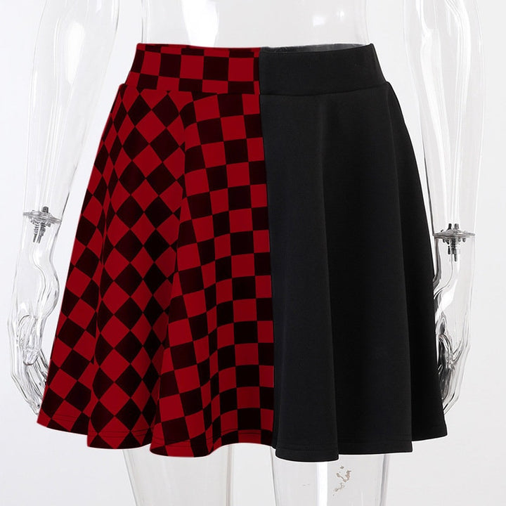 Checkerboard Print Goth Skirt, Flared Femboy Skirt, Emo Egirl Streetwear, Y2K Punk Skirt - Femboyzone